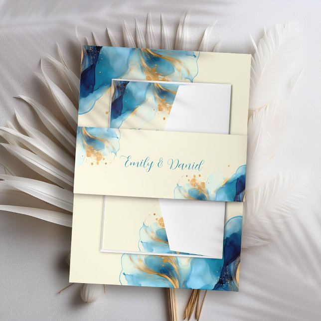 Abstrakte Blue & Gold Watercolor Hochzeit Einladungsbanderole (Von Creator hochgeladen)