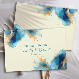 Abstrakte Blue & Gold Watercolor Hochzeit Gästebuch
