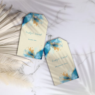 Abstrakte Blue & Gold Watercolor Hochzeit Geschenkanhänger