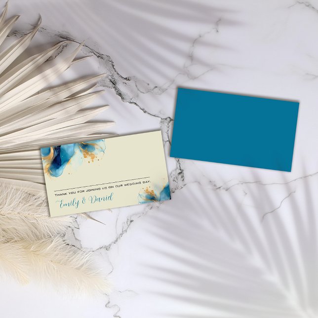 Abstrakte Blue & Gold Watercolor Hochzeit Platzkarte (Von Creator hochgeladen)