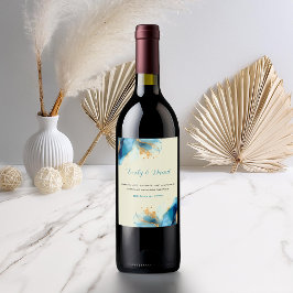 Abstrakte Blue & Gold Watercolor Hochzeit Weinetikett