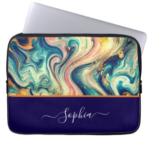 abstrakte Blue&Gold-Wirbel - Name hinzufügen Laptopschutzhülle