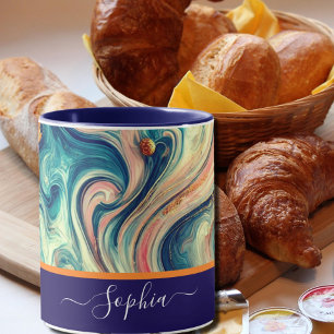 abstrakte Blue&Gold-Wirbel - Name hinzufügen Tasse