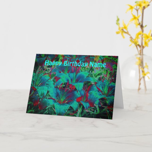 Abstrakte Blue Lily Blume Personalisiert Geburtsta Karte (Gelbe Blume)
