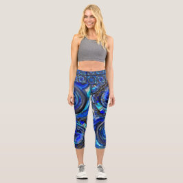 Abstrakte Blues High Waisted Capris