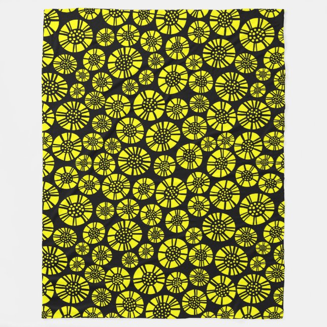 Abstrakte Blume 031023 - Gelb auf Schwarz Fleecedecke (Vorderseite)