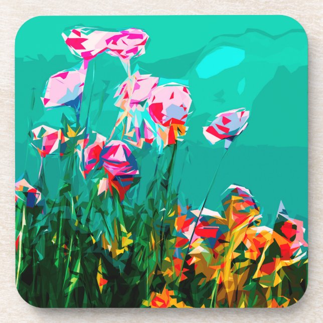 Abstrakte Blume aquamarin lila orange Getränkeuntersetzer (Vorderseite)