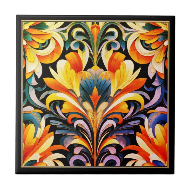 Abstrakte Blume Art Deco Design Keramik Tile Fliese (Vorderseite)