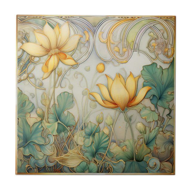 Abstrakte Blume Art Deco Keramik Tile Fliese (Vorderseite)