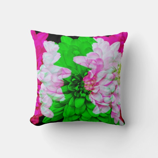Abstrakte Blume Art Pink Grünes Kissen (Vorderseite)