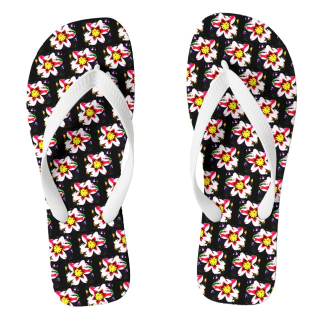 abstrakte Blume auf schwarzem Hintergrund Flip Flops (Fußbett)