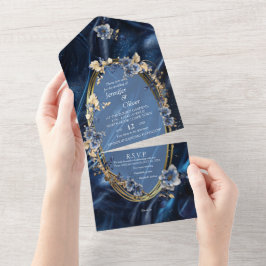 Abstrakte Blume aus Simmery Blue Silk All In One Einladung