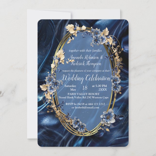Abstrakte Blume aus Simmery Blue Silk Einladung (Vorderseite)