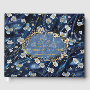 Abstrakte Blume aus Simmery Blue Silk Gästebuch