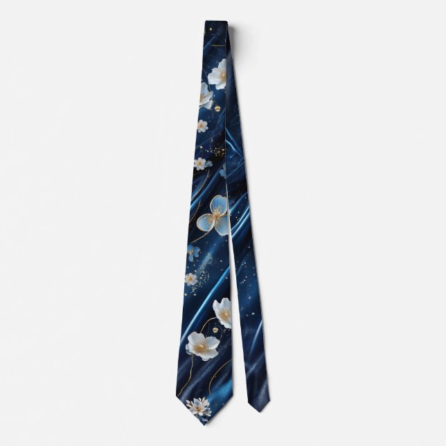 Abstrakte Blume aus Simmery Blue Silk Krawatte (Vorderseite)