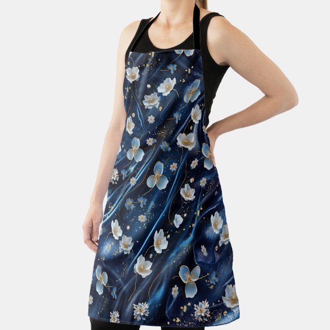 Abstrakte Blume aus Simmery Blue Silk Schürze (InSitu)