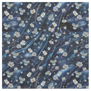Abstrakte Blume aus Simmery Blue Silk Stoff