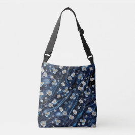 Abstrakte Blume aus Simmery Blue Silk Tragetaschen Mit Langen Trägern