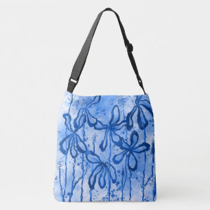 Abstrakte Blume blau Tragetaschen Mit Langen Trägern