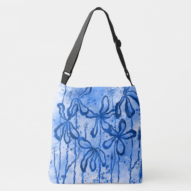 Abstrakte Blume blau Tragetaschen Mit Langen Trägern (Rückseite)