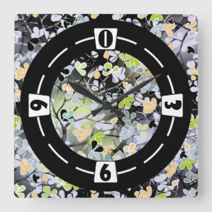 Abstrakte Blume blühend-moderne schwarzblaugrüne L Quadratische Wanduhr