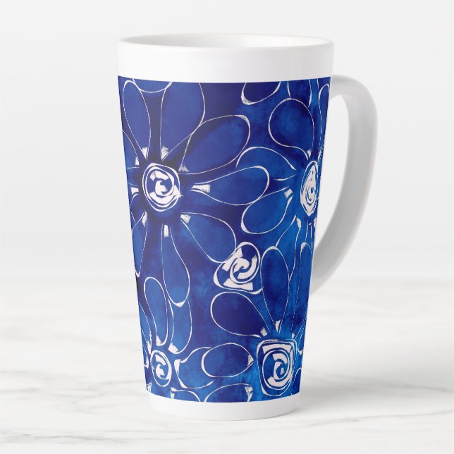 Abstrakte Blume Daisies Blue White Daisy Floral Milchtasse (Rechte Ecke)