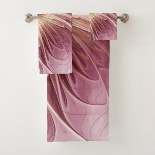 Abstrakte Blume Fraktal Kunst und Schatten Burgund Badhandtuch Set