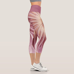 Abstrakte Blume Fraktal Kunst und Schatten Burgund Capri Leggings