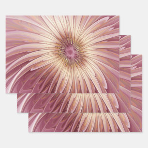 Abstrakte Blume Fraktal Kunst und Schatten Burgund Geschenkpapier Set