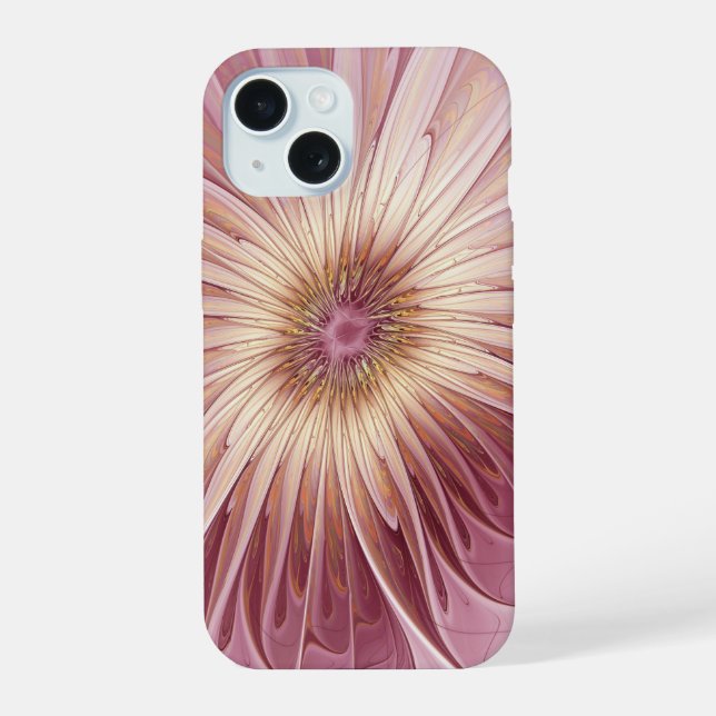 Abstrakte Blume Fraktal Kunst und Schatten Burgund iPhone 15 Hülle (Rückseite)