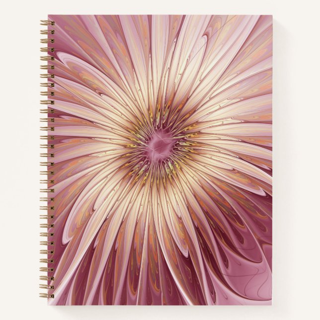 Abstrakte Blume Fraktal Kunst und Schatten Burgund Notizbuch (Vorderseite)