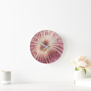 Abstrakte Blume Fraktal Kunst und Schatten Burgund Runde Wanduhr