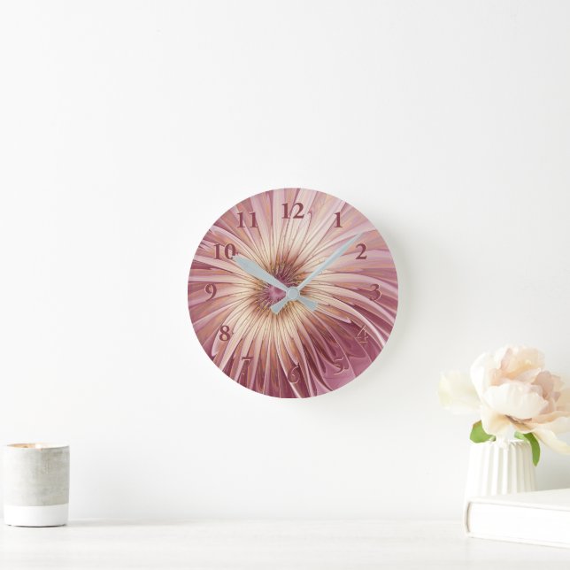 Abstrakte Blume Fraktal Kunst und Schatten Burgund Runde Wanduhr (Zuhause)
