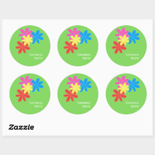 ABSTRAKTE BLUME GREEN BLUE PINK ROTER NAME RUNDER AUFKLEBER
