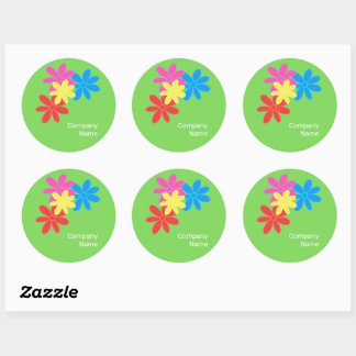 ABSTRAKTE BLUME GREEN BLUE PINK ROTER NAME RUNDER AUFKLEBER