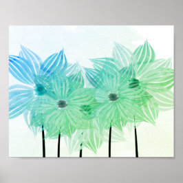 Abstrakte Blume Grün blaues Poster