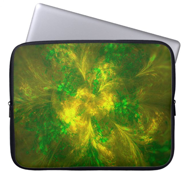 Abstrakte Blume hellgelbe und grüne Muster Laptopschutzhülle (Vorderseite)