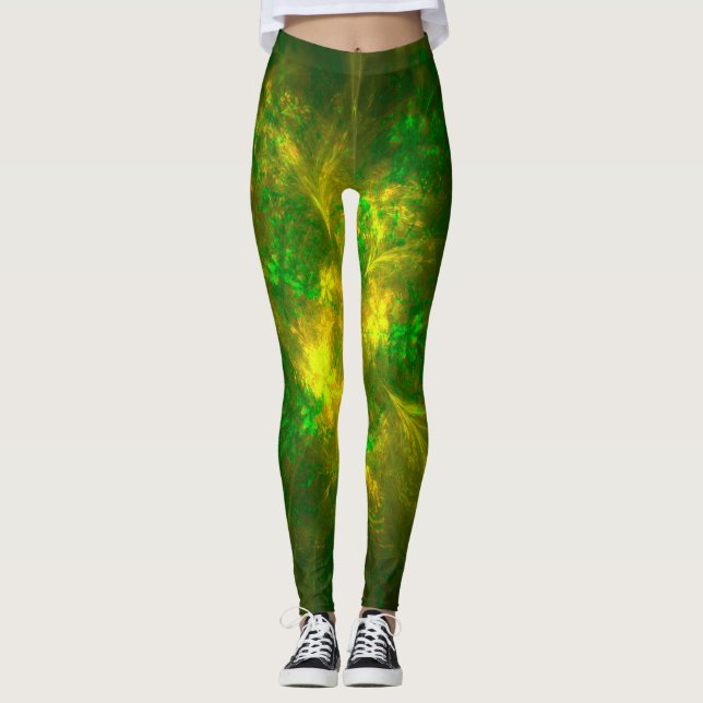 Abstrakte Blume hellgelbe und grüne Muster Leggings (Vorderseite)