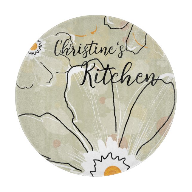 Abstrakte Blume Hinzufügen eines Namens 12"-Glases Schneidebrett (Vorderseite)