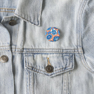 Abstrakte Blume in Blau und Orange Originelle Male Button