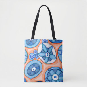 Abstrakte Blume in Blau und Orange Originelle Male Tasche