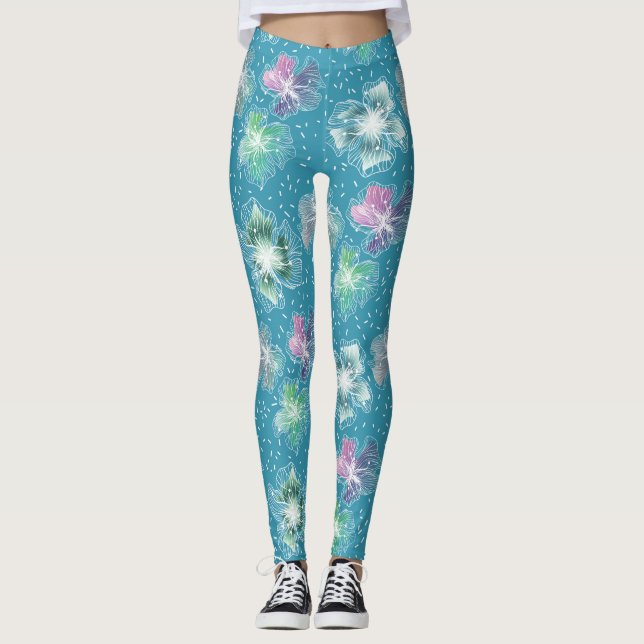 Abstrakte Blume in hellblauen Farbtönen Leggings (Vorderseite)