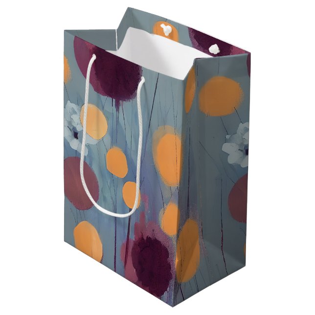 Abstrakte Blume in Orange und Rosa Mittlere Geschenktüte (Vorderseite Schrägansicht)
