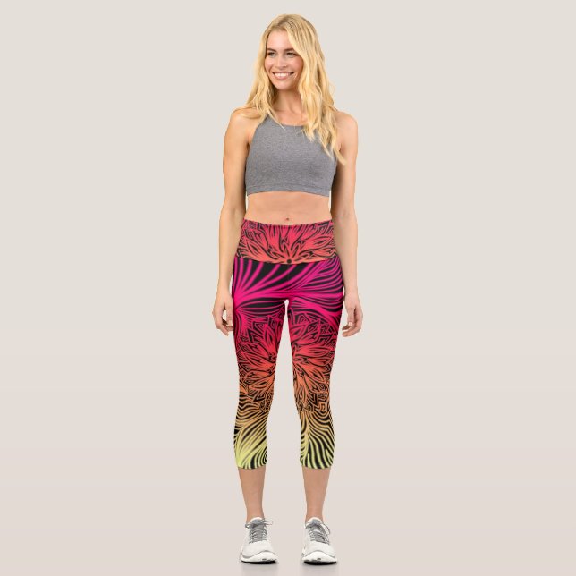 Abstrakte Blume in wirbelnden Linien Capri Leggings (Vorderseite)