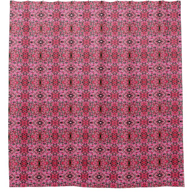 Abstrakte Blume Kaleidoskop Pink Posies Duschvorhang (Vorderseite)