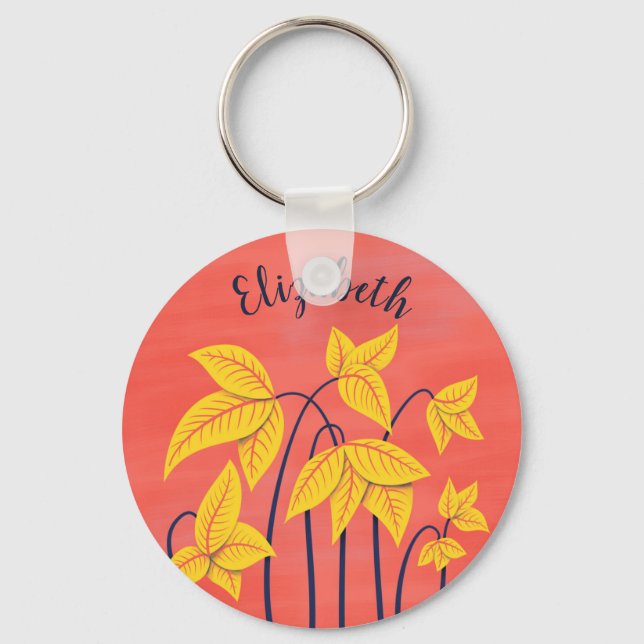 Abstrakte Blume Korallengelbe Blütenkunst Schlüsselanhänger (Vorderseite)