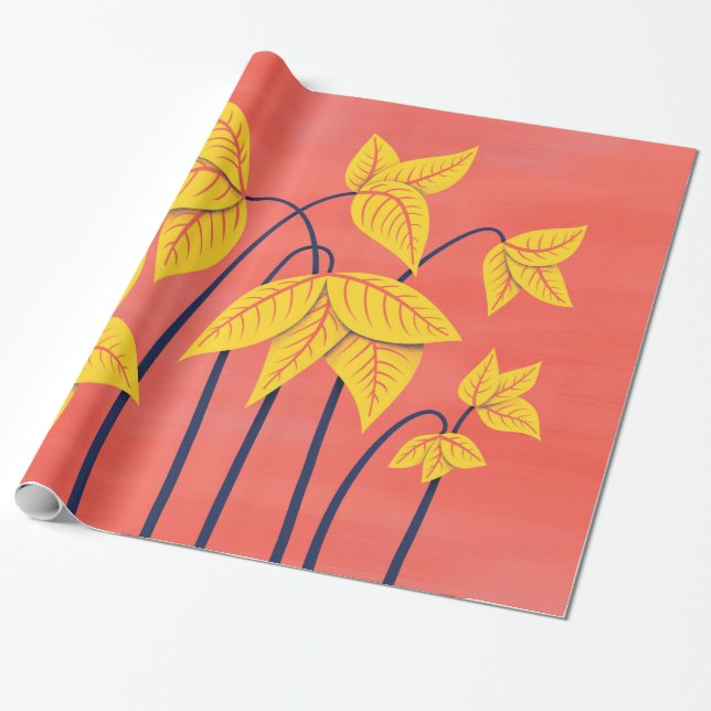 Abstrakte Blume Korallengelbe, geometrische Formen Geschenkpapier (Ungerollt)