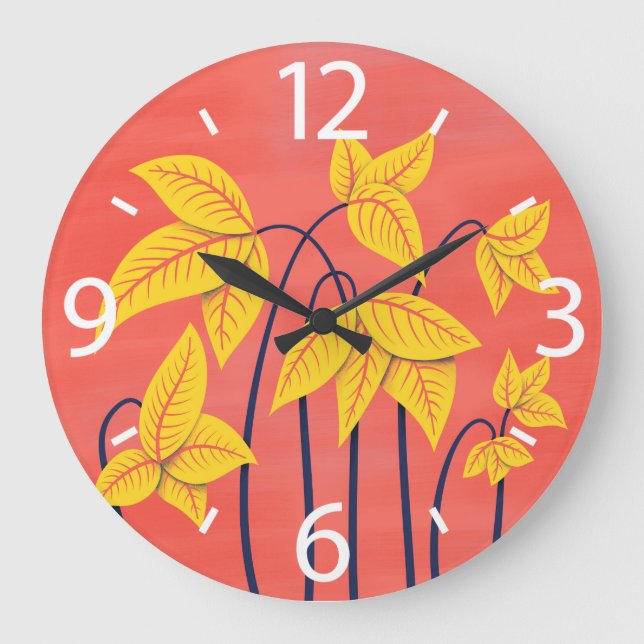 Abstrakte Blume Korallengelbe, geometrische Formen Große Wanduhr (Vorderseite)