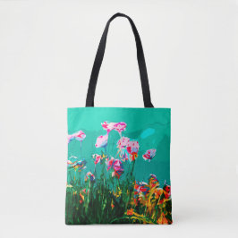 Abstrakte Blume Malerei aquamarin rosa Orange Tasche