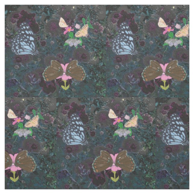 Abstrakte Blume mit gestrichenen Schmetterlingen Stoff (Muster)